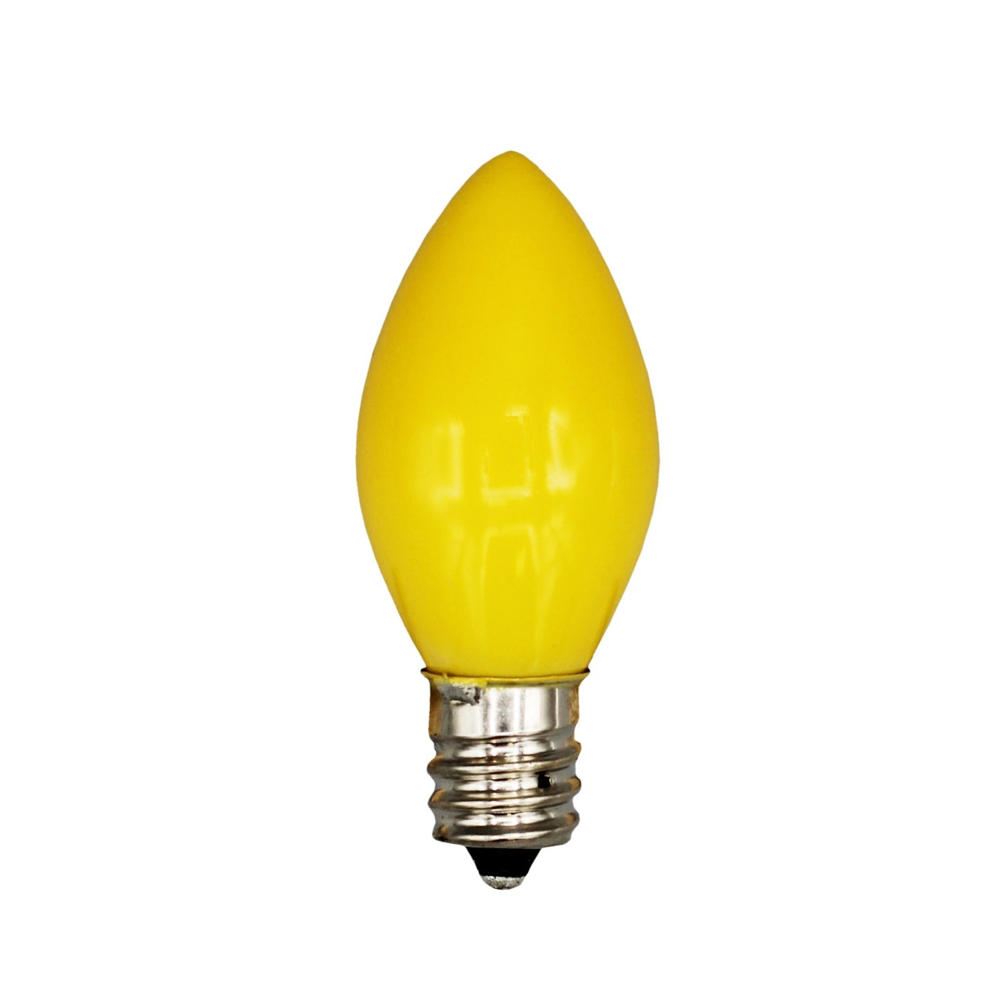 BOX OF 25 NIGHT LIGHT CANDLE LAMP BULBS -5 watt, C7, -OPAQUE YELLOW - side view