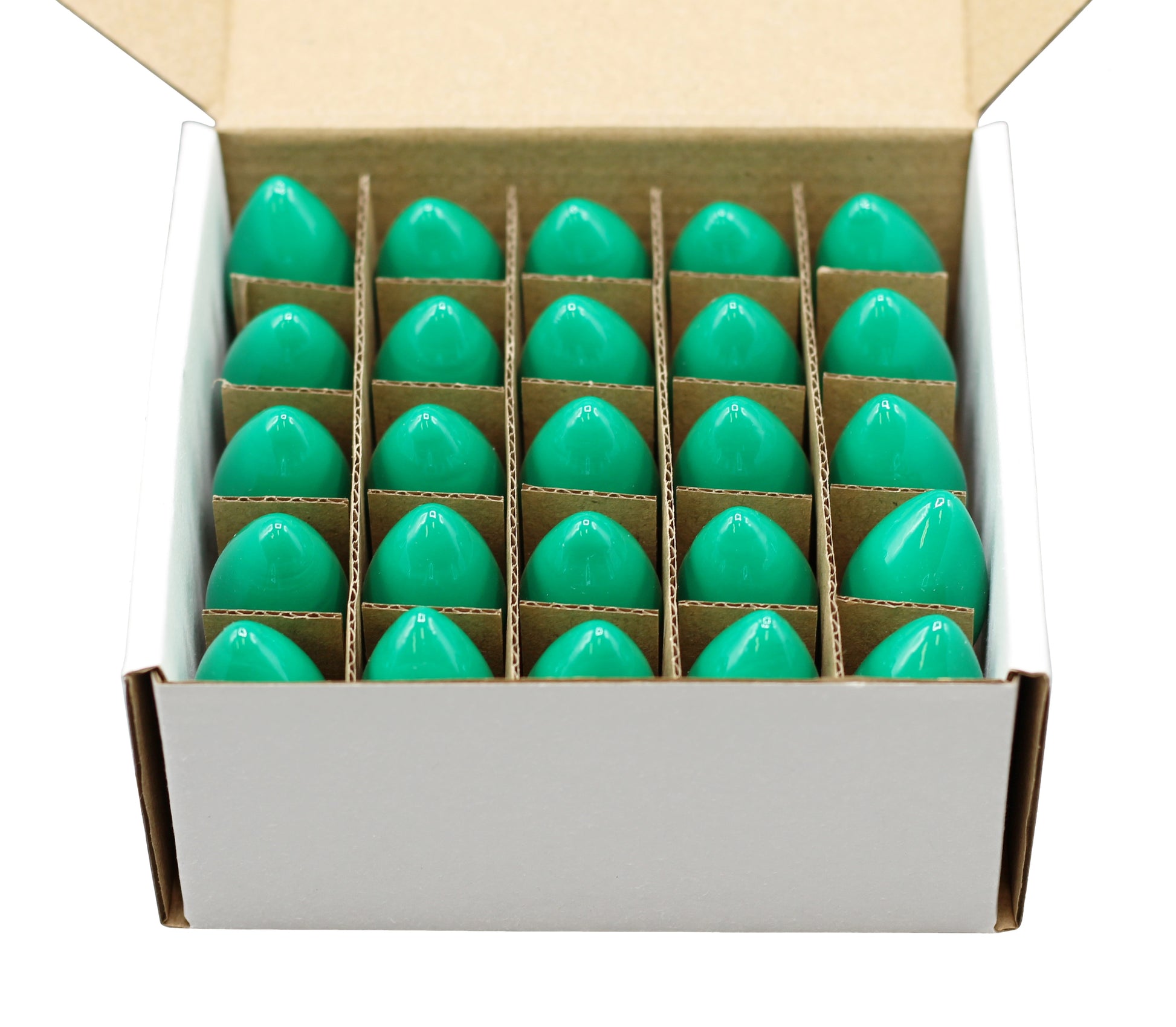 Box of 25 Light Bulbs - C7, Steady Burning - Opaque Green - 7 Watt, Extended - side view