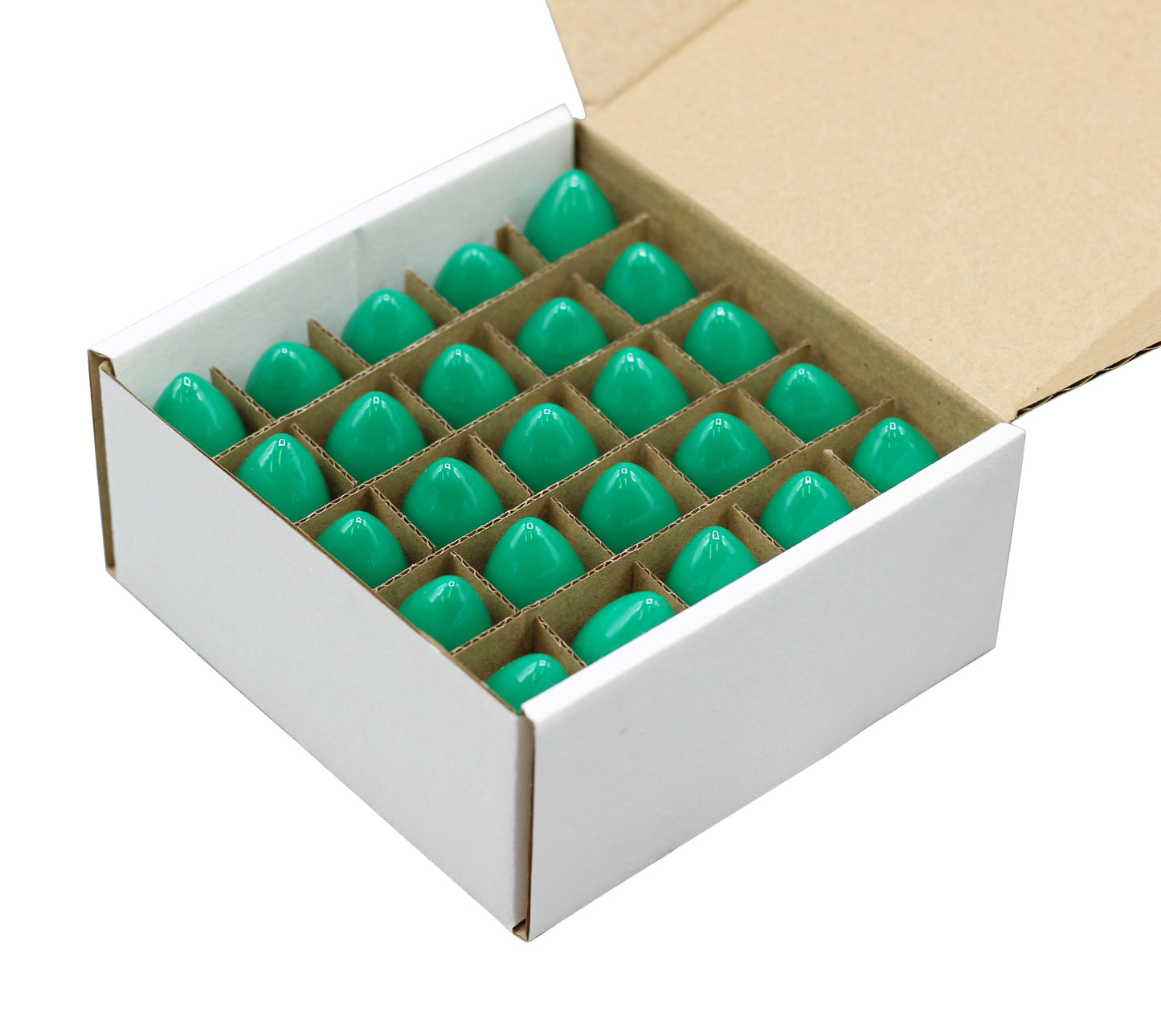 Box of 25 Light Bulbs - C7, Steady Burning - Opaque Green - 7 Watt, Extended - detail