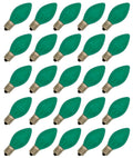 Box of 25 Light Bulbs - C7, Steady Burning - Opaque Green - 7 Watt, Extended Life, Nickel Plated Candelabra Base - Great for Night Lights, Decorative Lights and Halloween Strings