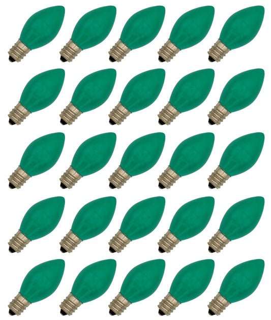 25 Pack C7 LED Green Replacement Light Bulbs for Christmas Light Strings, 0.7W