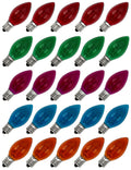 25 Pack C9 Christmas Replacement Light Bulbs - Steady Burning - 7 Watt, Extended Life, Nickel Plated E17 Base - Great for Christmas Lights, Decorative Lights (Transparent Multi)
