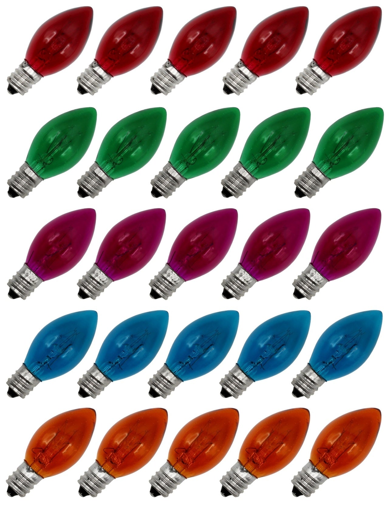 25 Pack C9 Christmas Replacement Light Bulbs - Steady Burning - 7 Watt, - ceramic, for night light