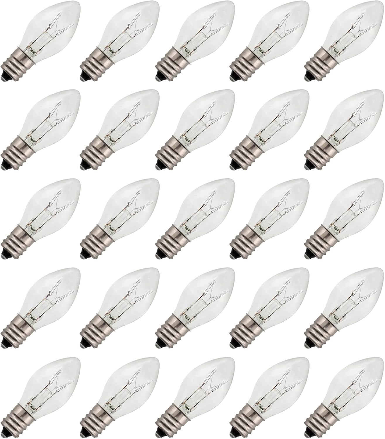 Clear Steady Burning C7 Clear Night Light Bulbs, 5W 120V, E12 Aluminum Screw Base