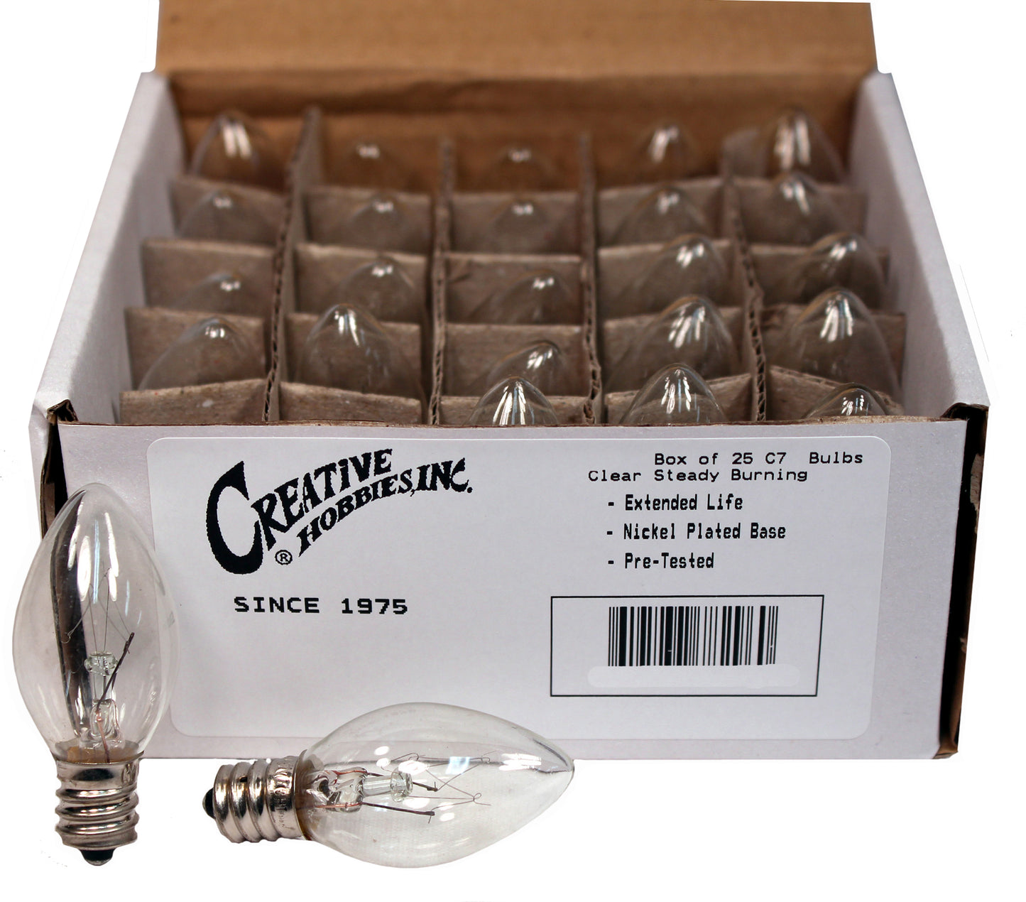 3228x25 (25 pack) - 7C7/CL, 7 Watt, C7 Night Light, Longer Life 130 Volt, - side view
