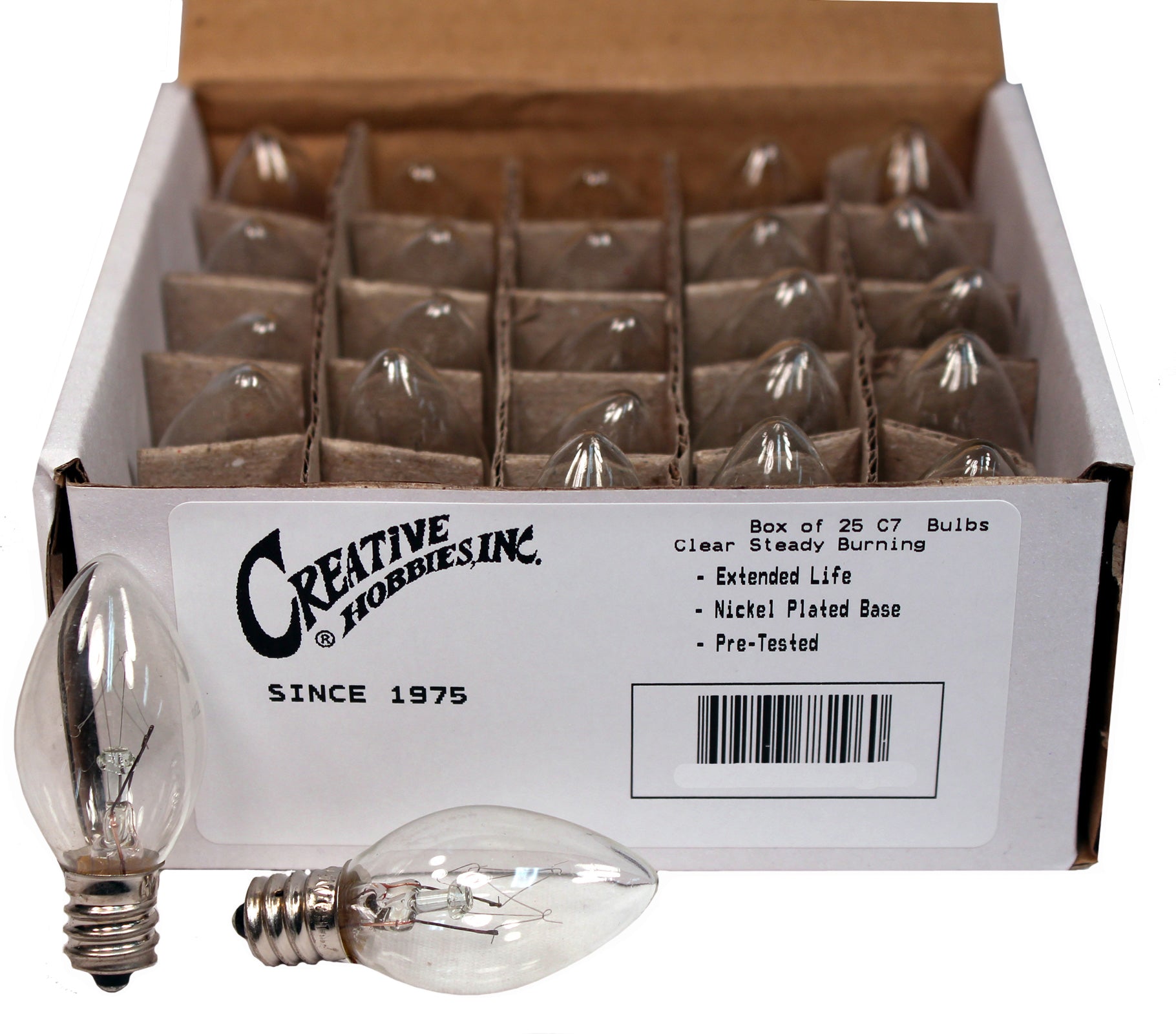 3228x25 (25 pack) - 7C7/CL, 7 Watt, C7 Night Light, Longer Life 130 Volt, - side view