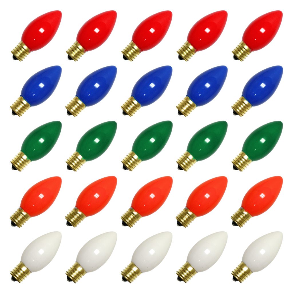 25 Pack C9 Multicolor Christmas Replacement Light Bulbs - Steady Burning - - ceramic, for night light