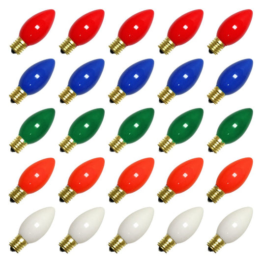 25 Pack C9 Multicolor Christmas Replacement Light Bulbs - Steady Burning - - ceramic, for night light