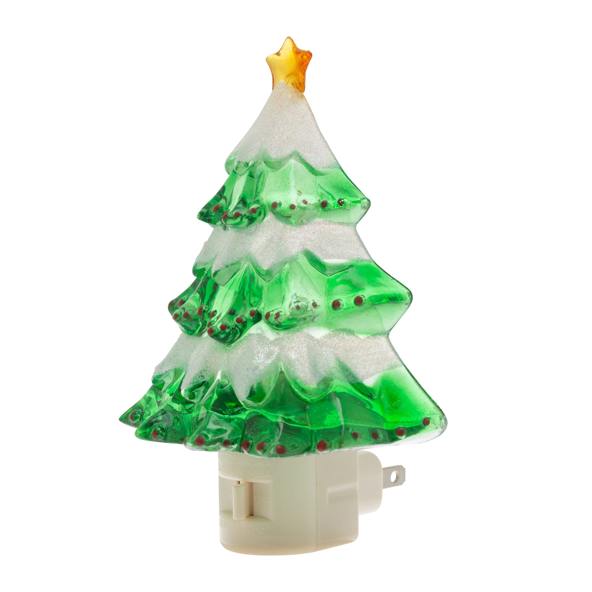 Snow Covered Christmas Tree Holiday Decor Night Lights - side view