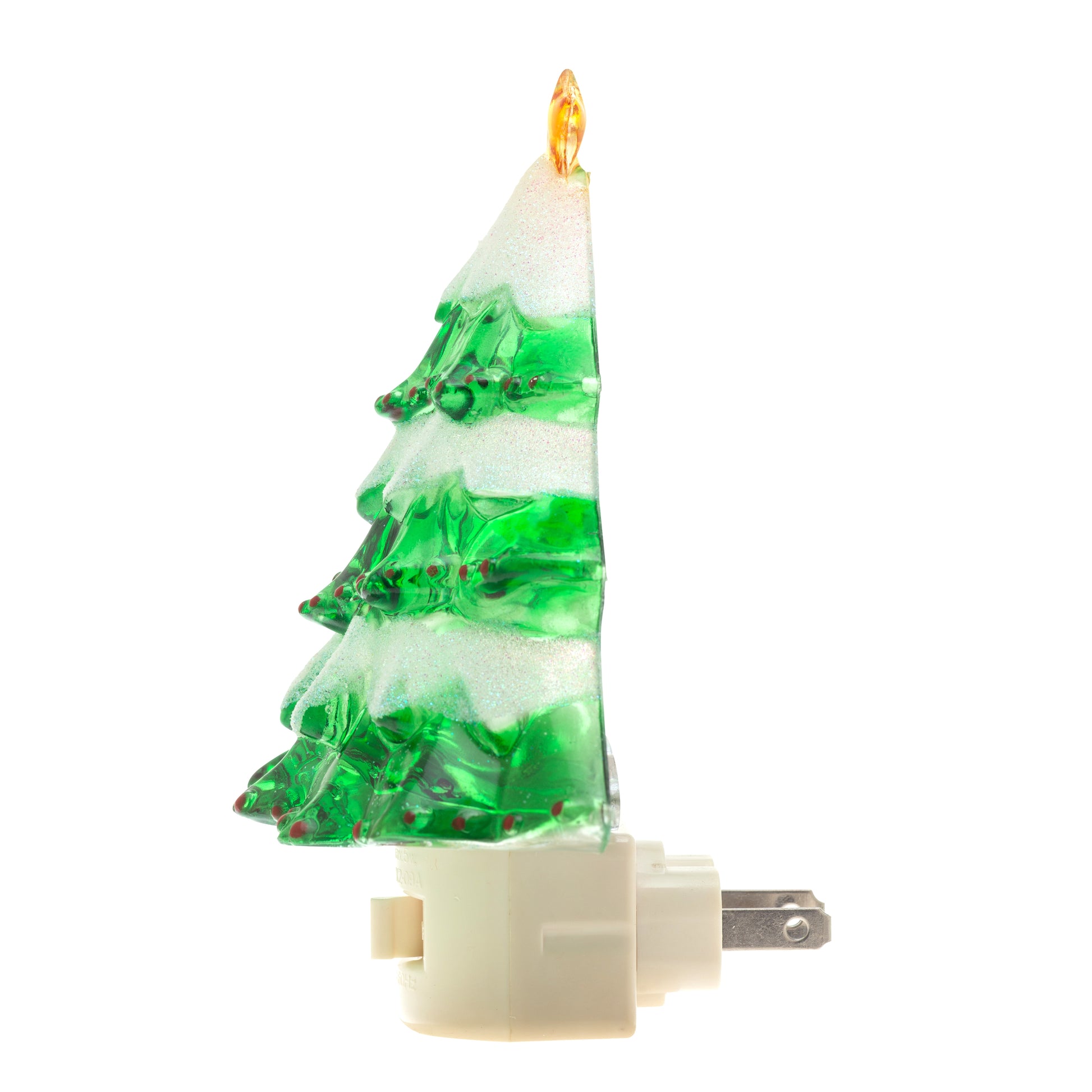 Snow Covered Christmas Tree Holiday Decor Night Lights - detail