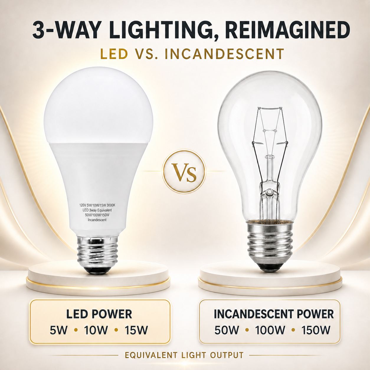 A21 3 Way LED Light Bulbs, 30/70/100W Equivalent - 2 Pack