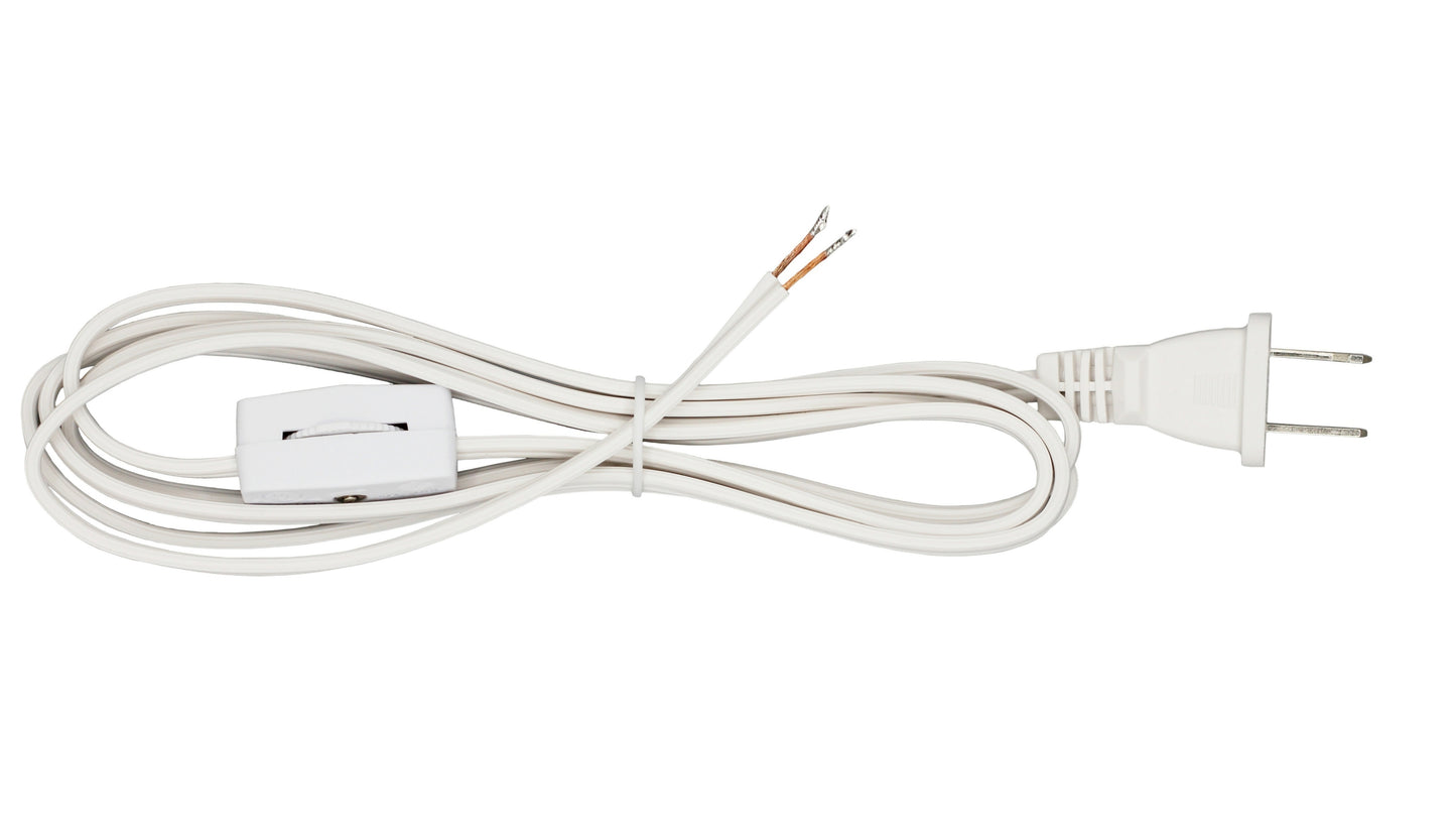 6 Foot White  Lamp Cord With Rotary Switch, Polarized Plug, Stripped Ends Ready - side view
