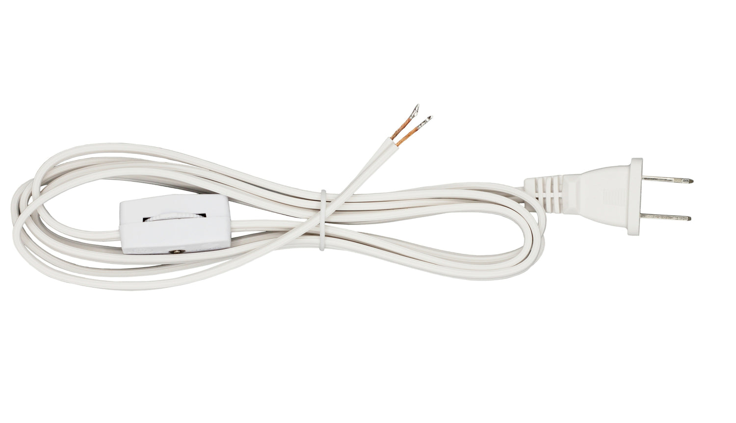 6 Foot White  Lamp Cord With Rotary Switch, Polarized Plug, Stripped Ends Ready