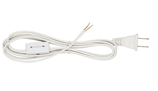 6 Foot White  Lamp Cord With Rotary Switch, Polarized Plug, Stripped Ends Ready