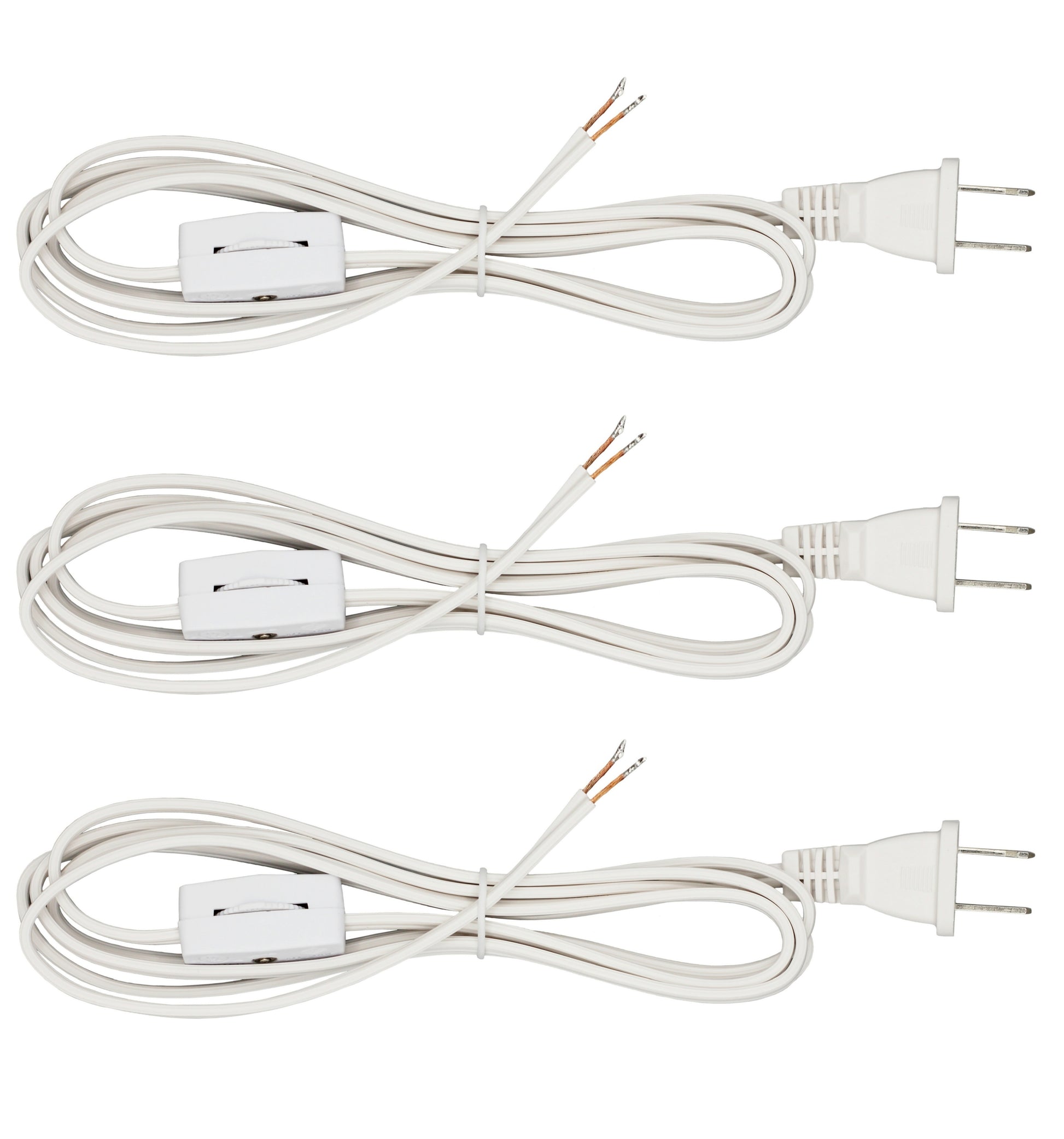 6 Foot White  Lamp Cord With Rotary Switch, Polarized Plug, Stripped Ends Ready