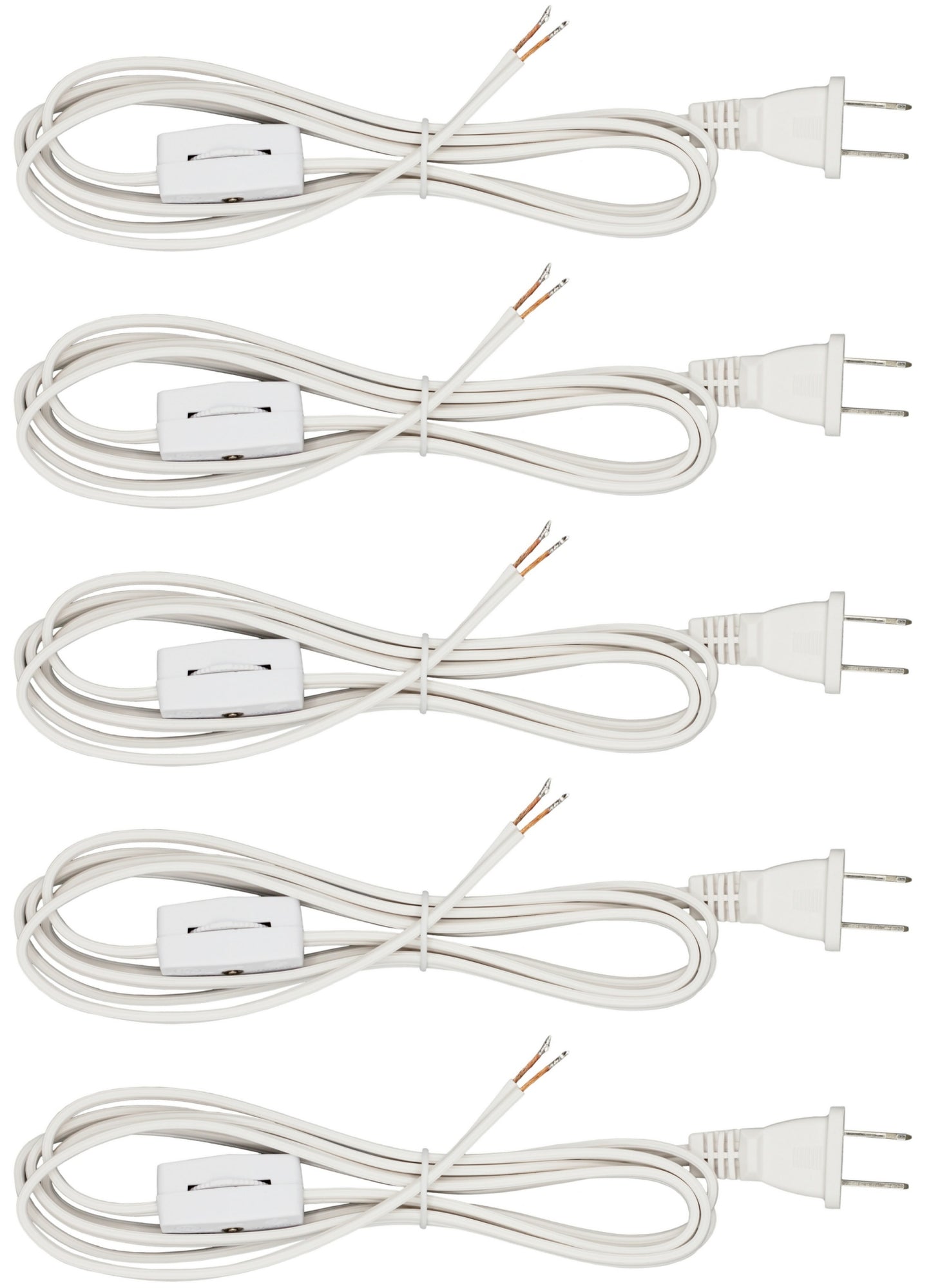 6 Foot White  Lamp Cord With Rotary Switch, Polarized Plug, Stripped Ends Ready