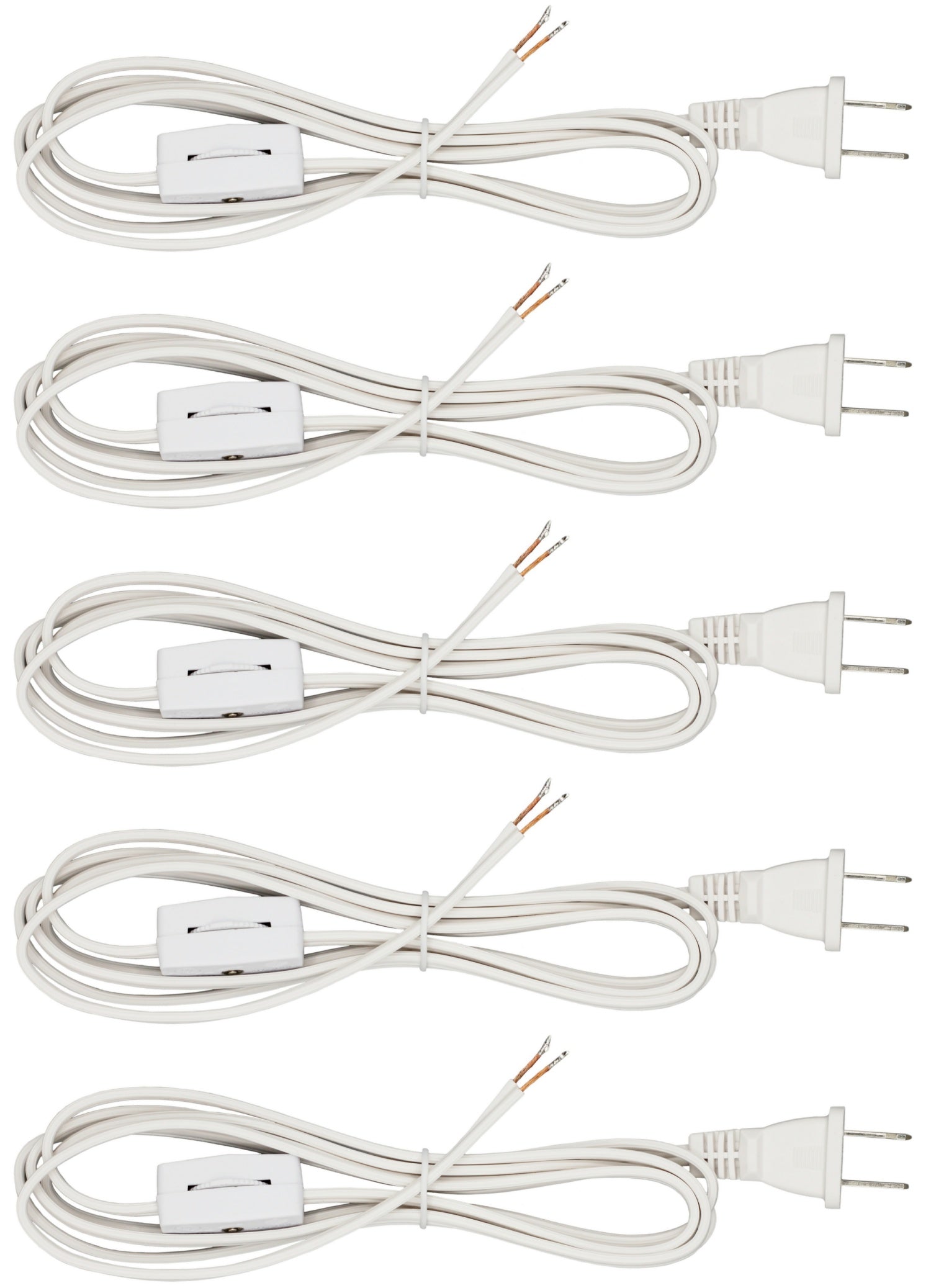 6 Foot White  Lamp Cord With Rotary Switch, Polarized Plug, Stripped Ends Ready