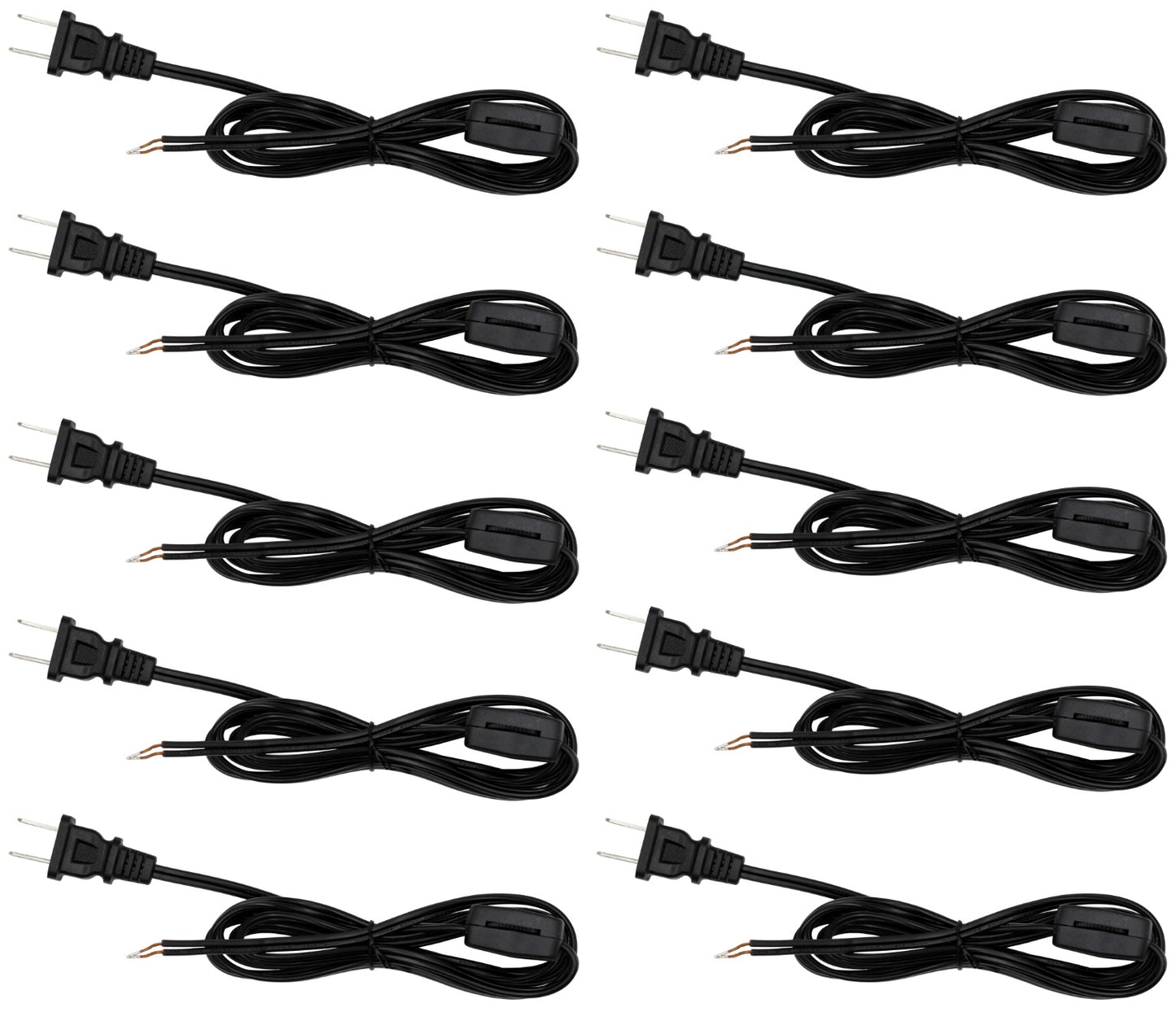 Black 6-foot lamp cord with rotary switch - 10 pack