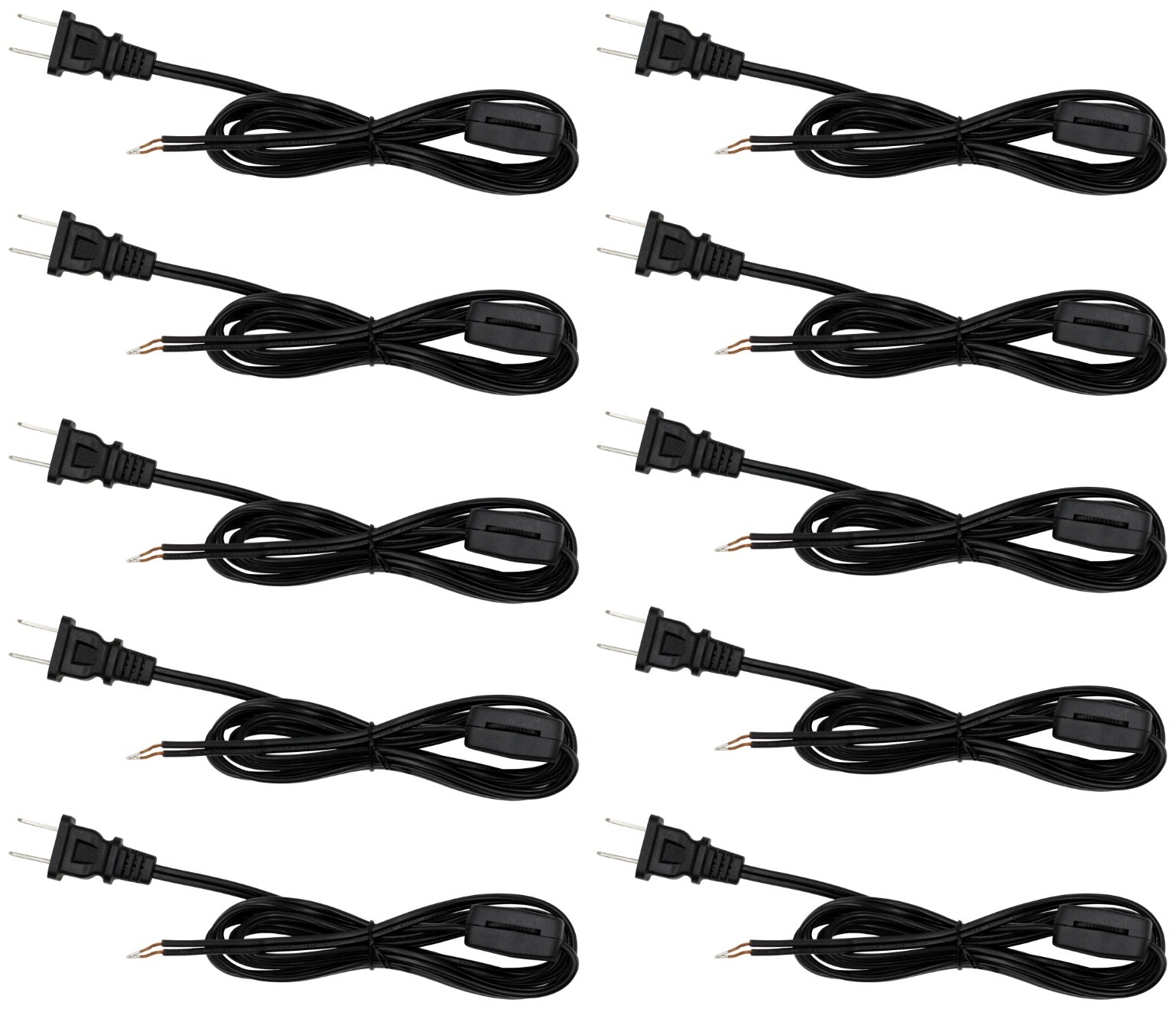 Black 6-foot lamp cord with rotary switch - 10 pack