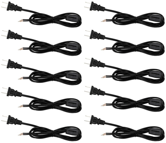 6 Foot Black Lamp Cord With Rotary Switch, Polarized Plug, Stripped Ends Ready