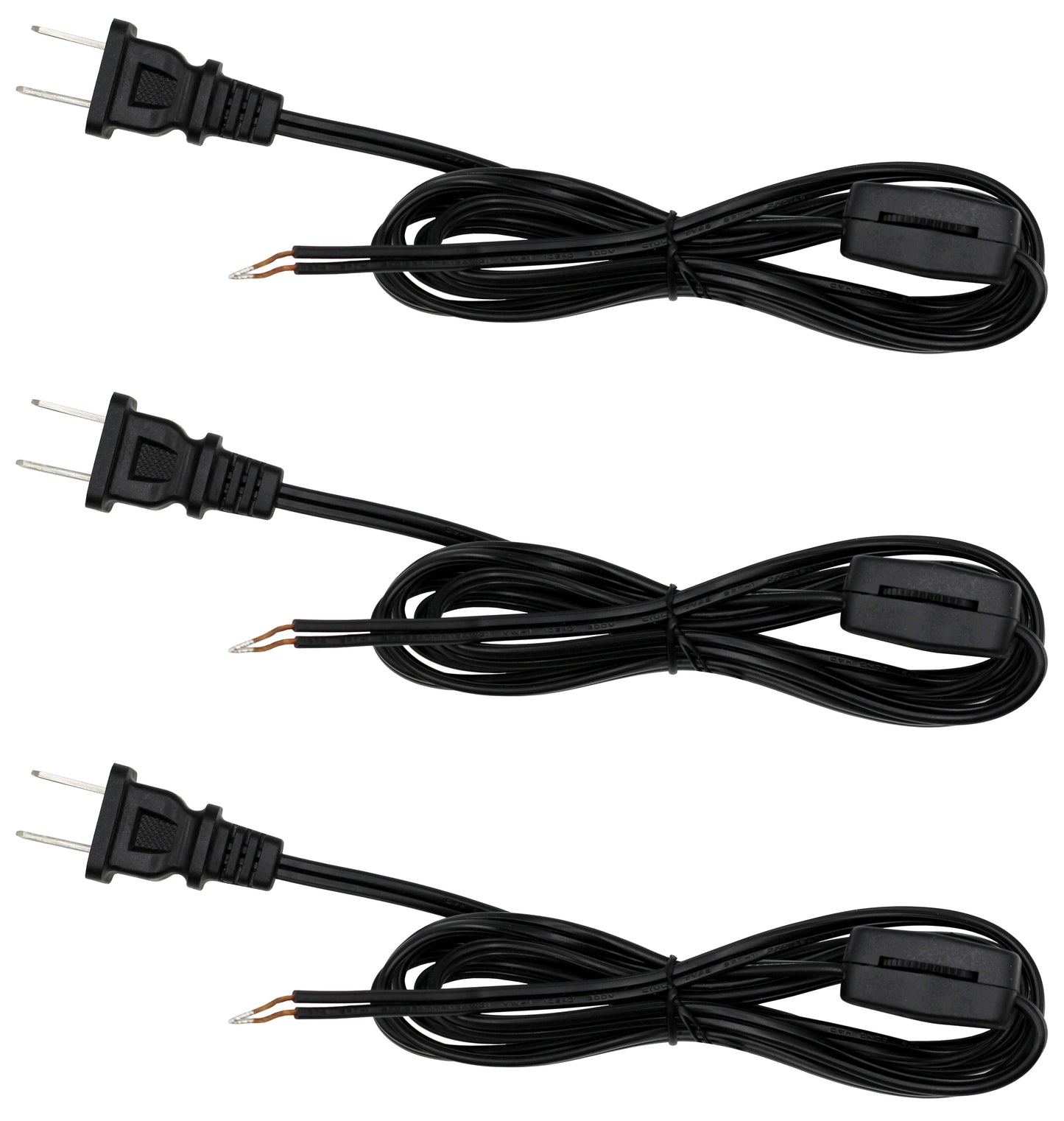 6 Foot Black Lamp Cord With Rotary Switch, Polarized Plug, Stripped Ends Ready