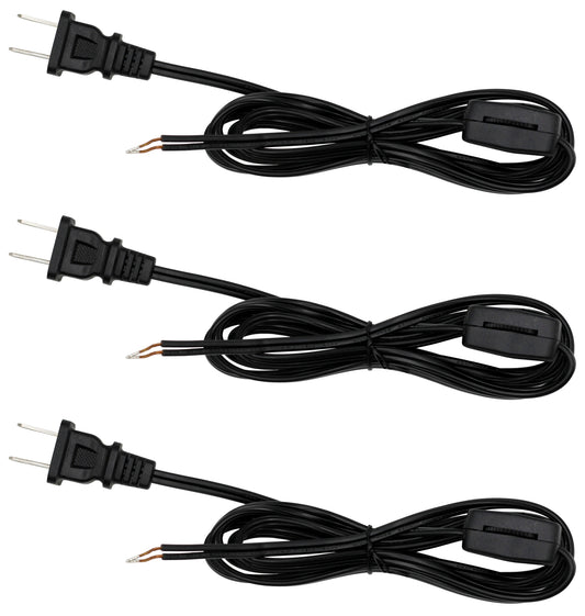 6 Foot Black Lamp Cord With Rotary Switch, Polarized Plug, Stripped Ends Ready
