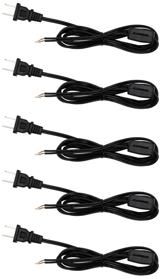 6 Foot Black Lamp Cord With Rotary Switch, Polarized Plug, Stripped Ends Ready