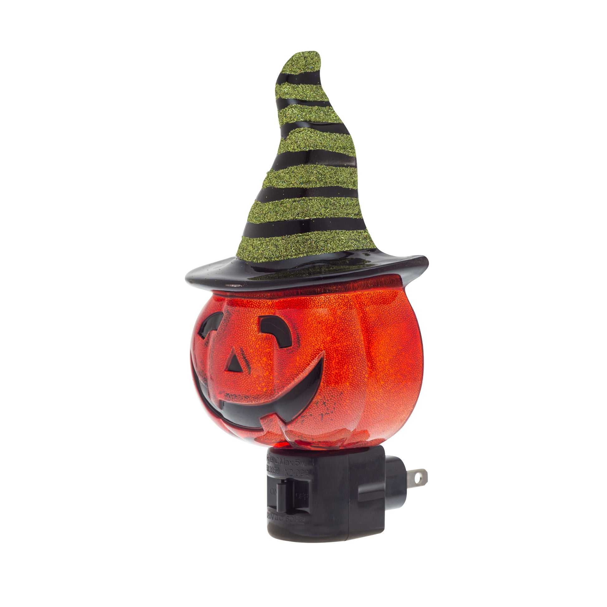 Pumpkin with Witch Hat Halloween Night Light - side view