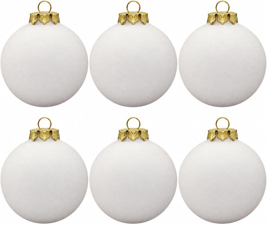 Creative Hobbies set of 6 white ceramic bisque ornament balls with gold hanging caps