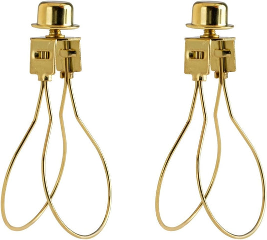 Lamp Shade Light Bulb Clip Adapter Clip on with Shade Attaching Finial Top, Gold Color | 2 Pack