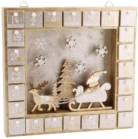 13 Inch Christmas Advent Calendar Shadow Box - Pre Assembled with Removable Drawers - Unfinished Wood Ready to Decorate and Personalize - for DIY, Gifts & Crafts