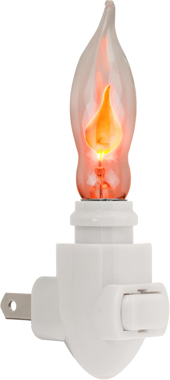 A101 Flicker Flame Light Bulb -3 Watt, Flame Shaped, Nickel Plated Base,- Dances with a Flickering Orange Glow - Box of 5 Bulbs