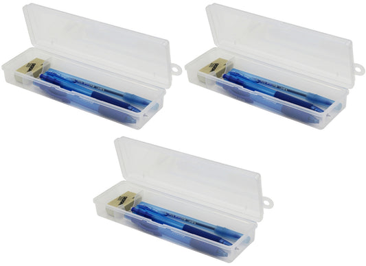 Clear Plastic Pencil Box with Hinged Lid & Snap Closure -for Pencils, Pens,