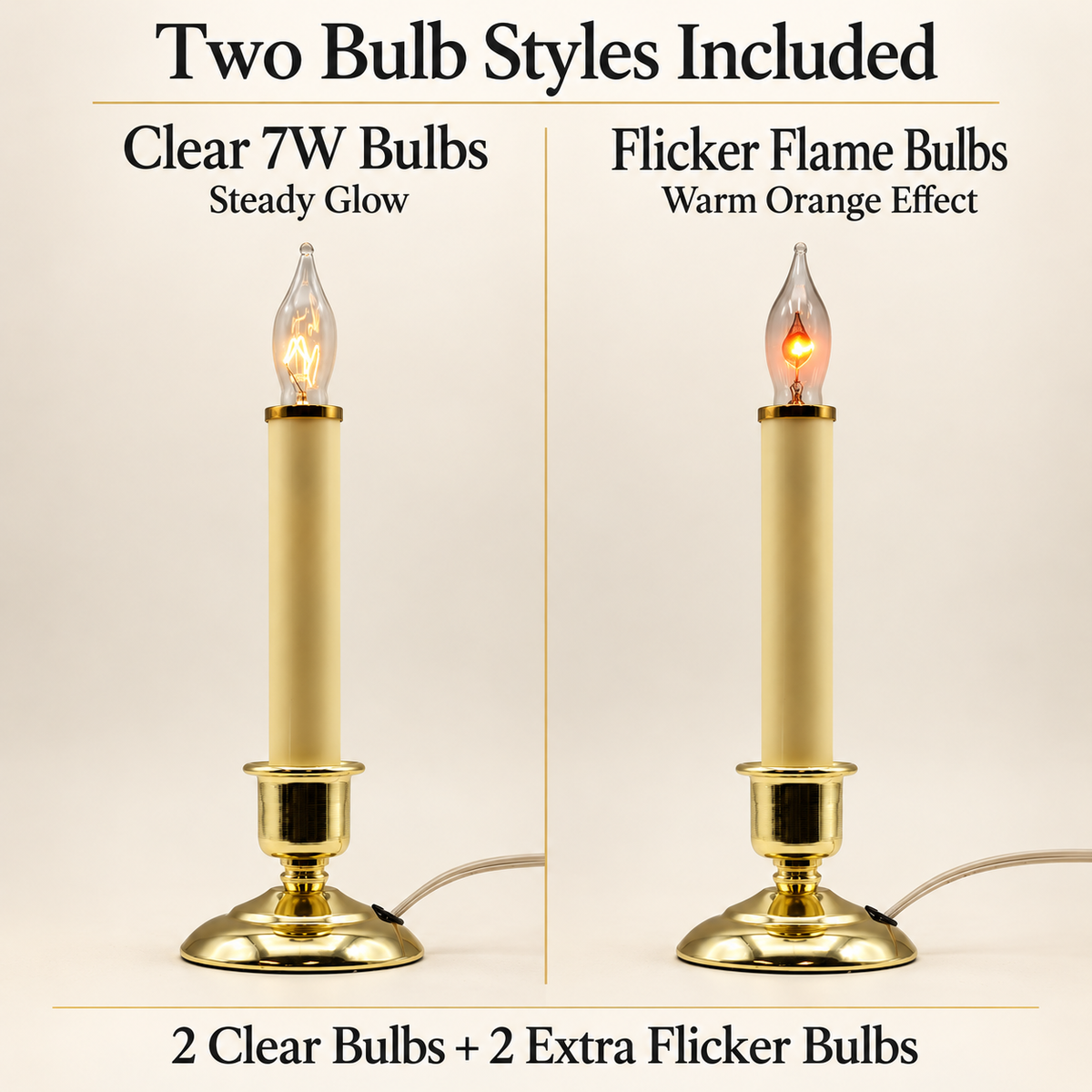Creative Hobbies 9.5 Inch Plug In Window Candles, Gold Base, 2 Pack