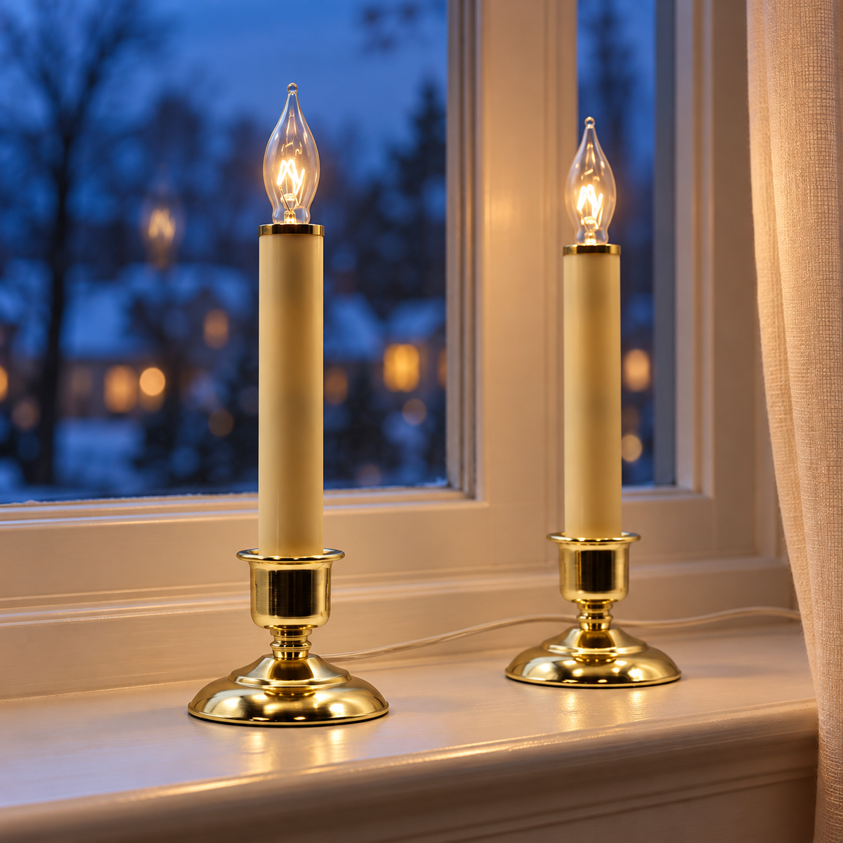 Creative Hobbies 9.5 Inch Plug In Window Candles, Gold Base, 2 Pack