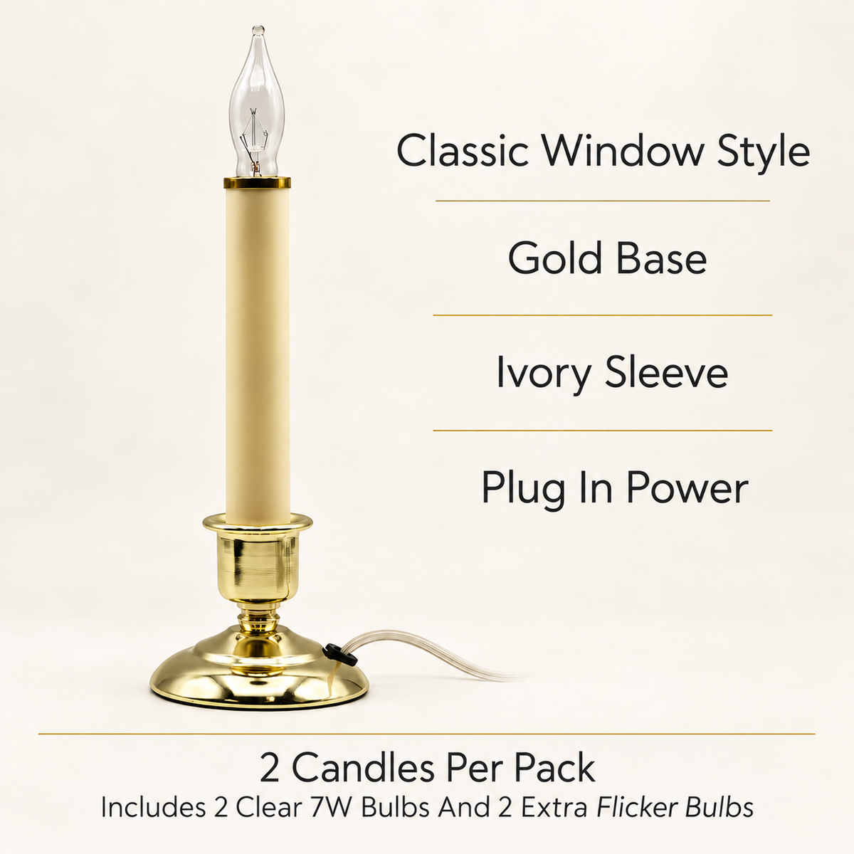 Creative Hobbies 9.5 Inch Plug In Window Candles, Gold Base, 2 Pack