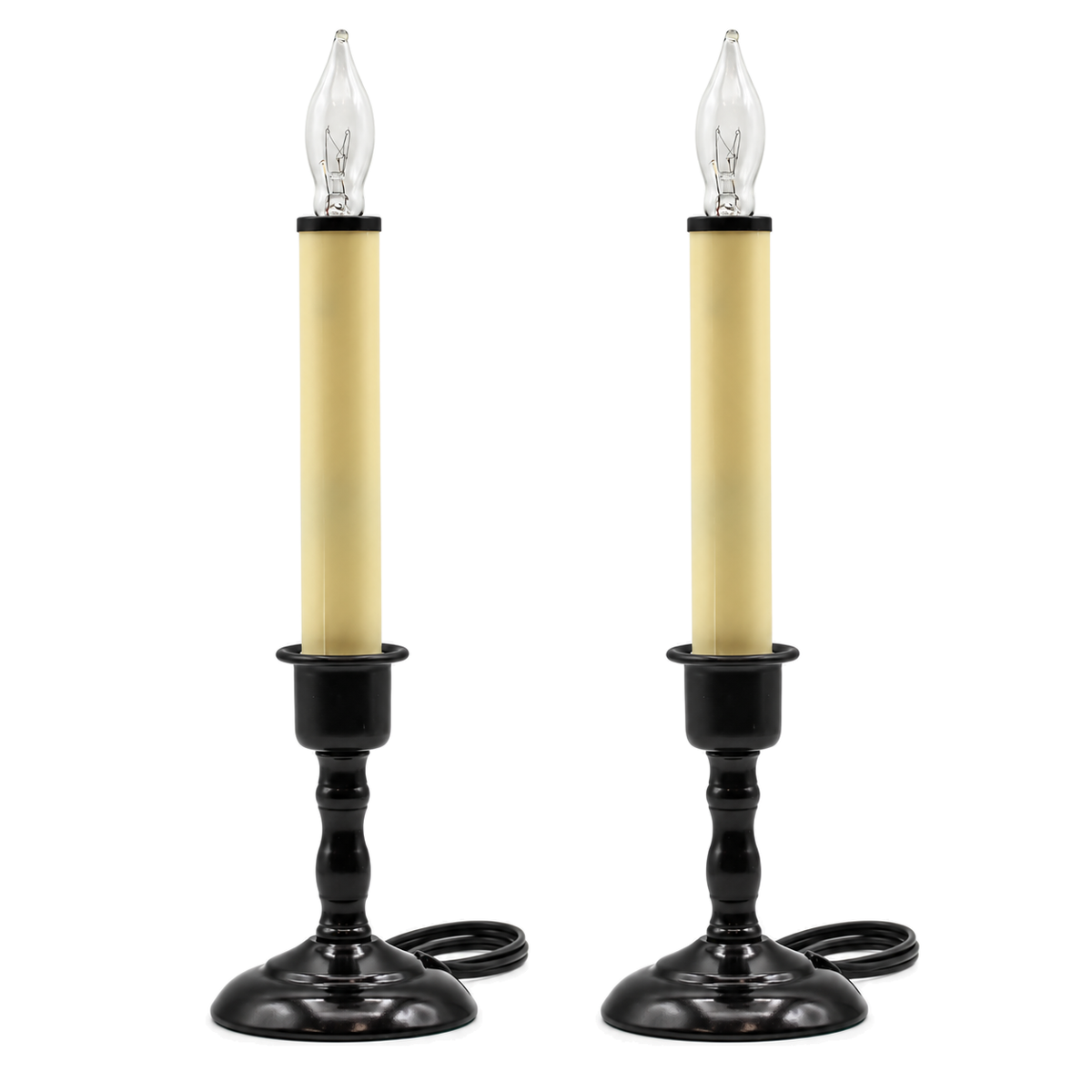 Creative Hobbies 11 Inch Plug In Window Candles, Black Base, 2 Pack