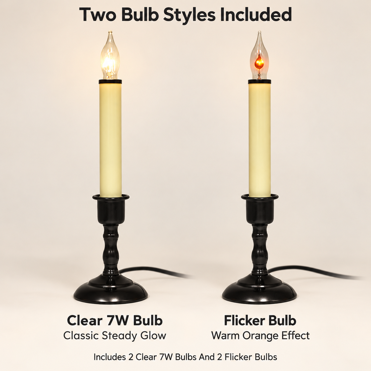 Creative Hobbies 11 Inch Plug In Window Candles, Black Base, 2 Pack