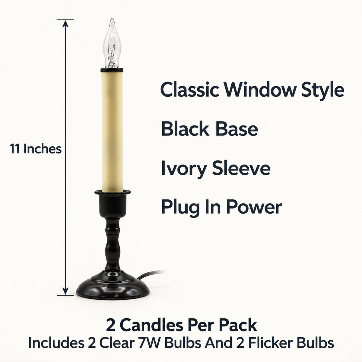 Creative Hobbies 11 Inch Plug In Window Candles, Black Base, 2 Pack