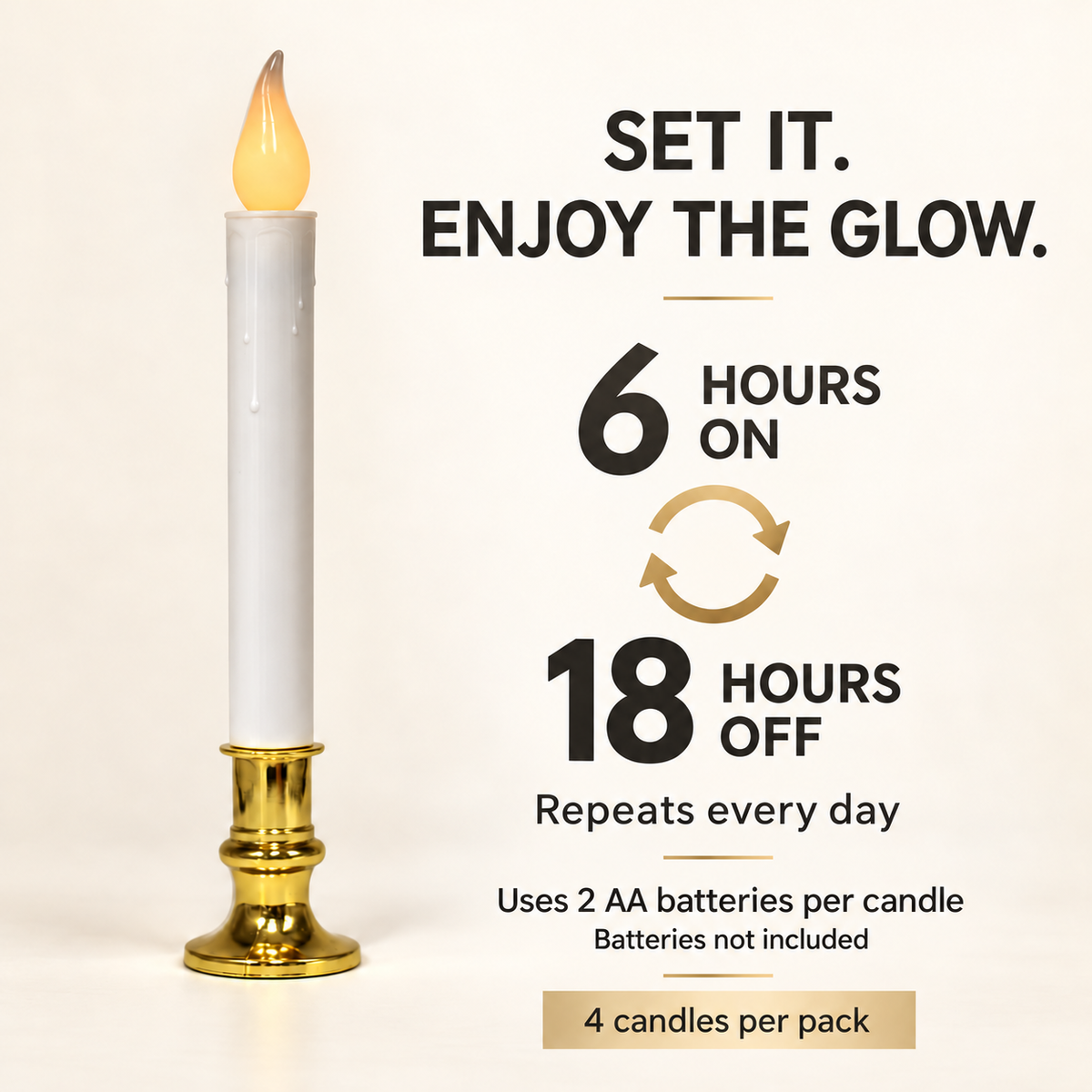 Creative Hobbies Battery Operated LED Window Candles, 6 Hour Timer, 4 Pack