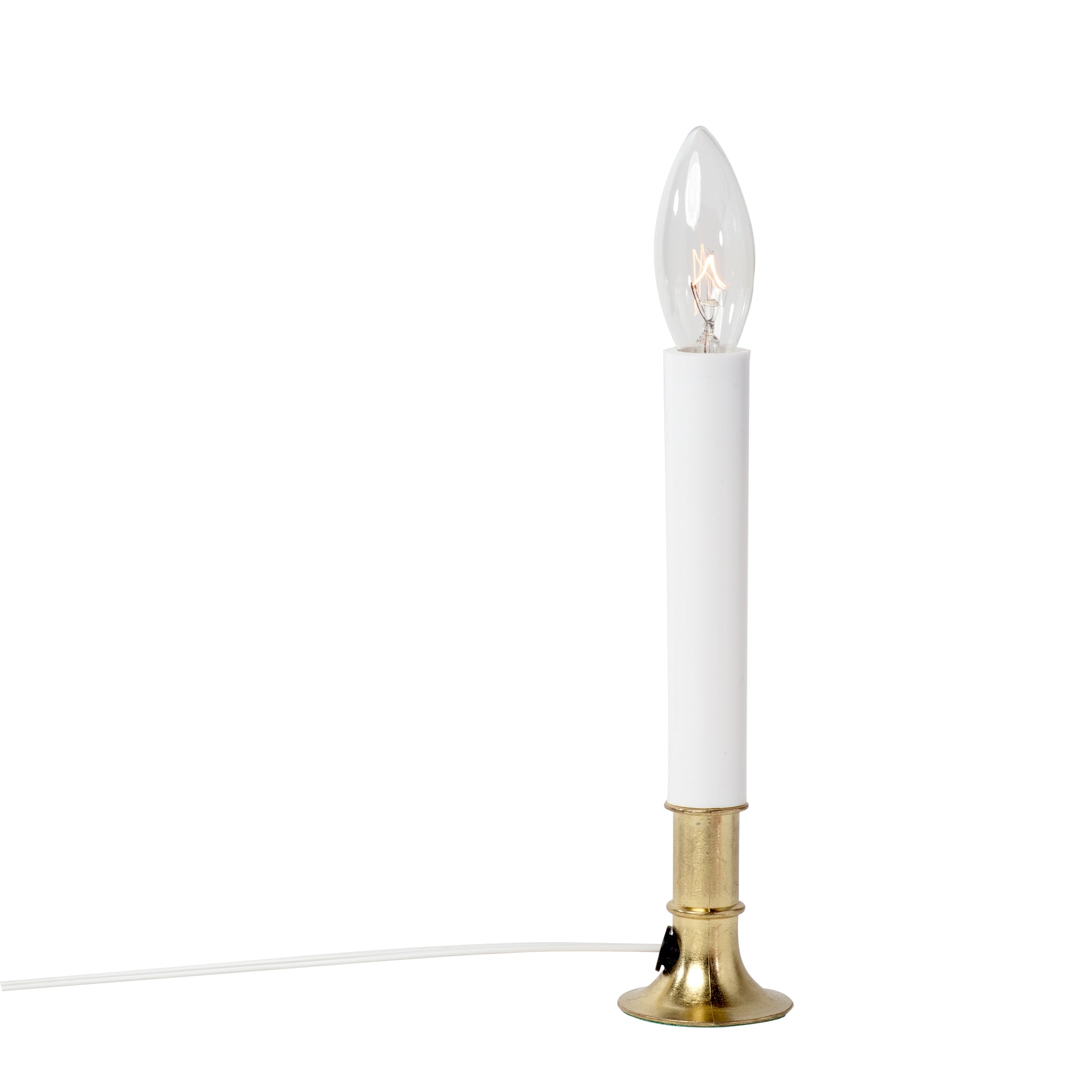 Electric Window Candle Lamp with Brass Plated Base, On/Off Switch, Light Bulb, - side view