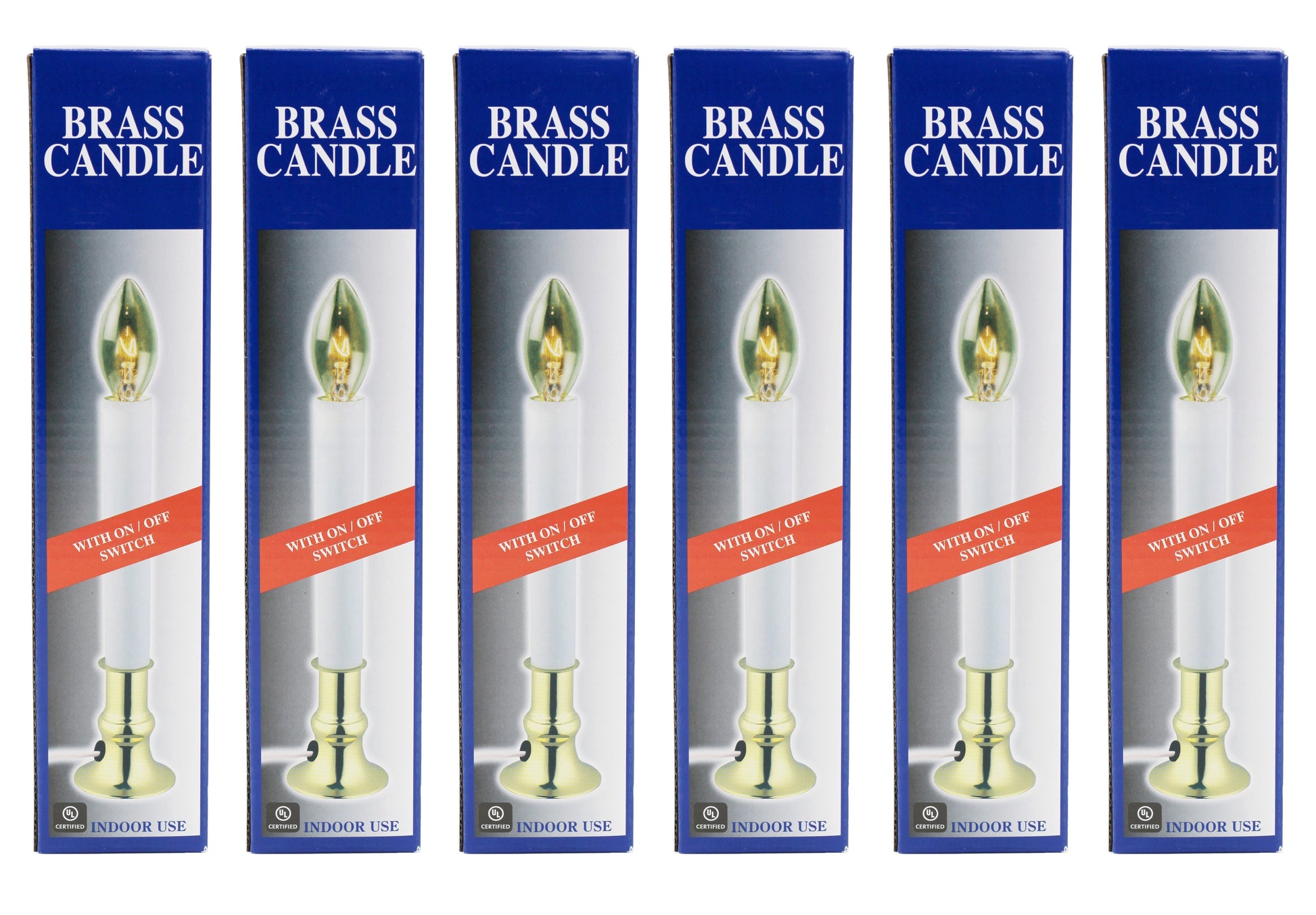 Pack of 6 Electric Window Candle with On/Off Switch, Light Bulb, Brass Plated - detail