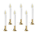 Electric Window Candle Lamp with Brass Plated Base, Dusk to Dawn Sensor Turns Candle on in Dark and Off in Light, Ready to Use! | 6 Pack (LED)