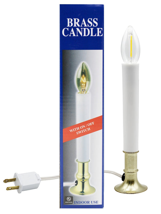 Electric Window Candle Lamp with LED Bulb, On/Off Switch, Brass Plated Base, - metal, for night light