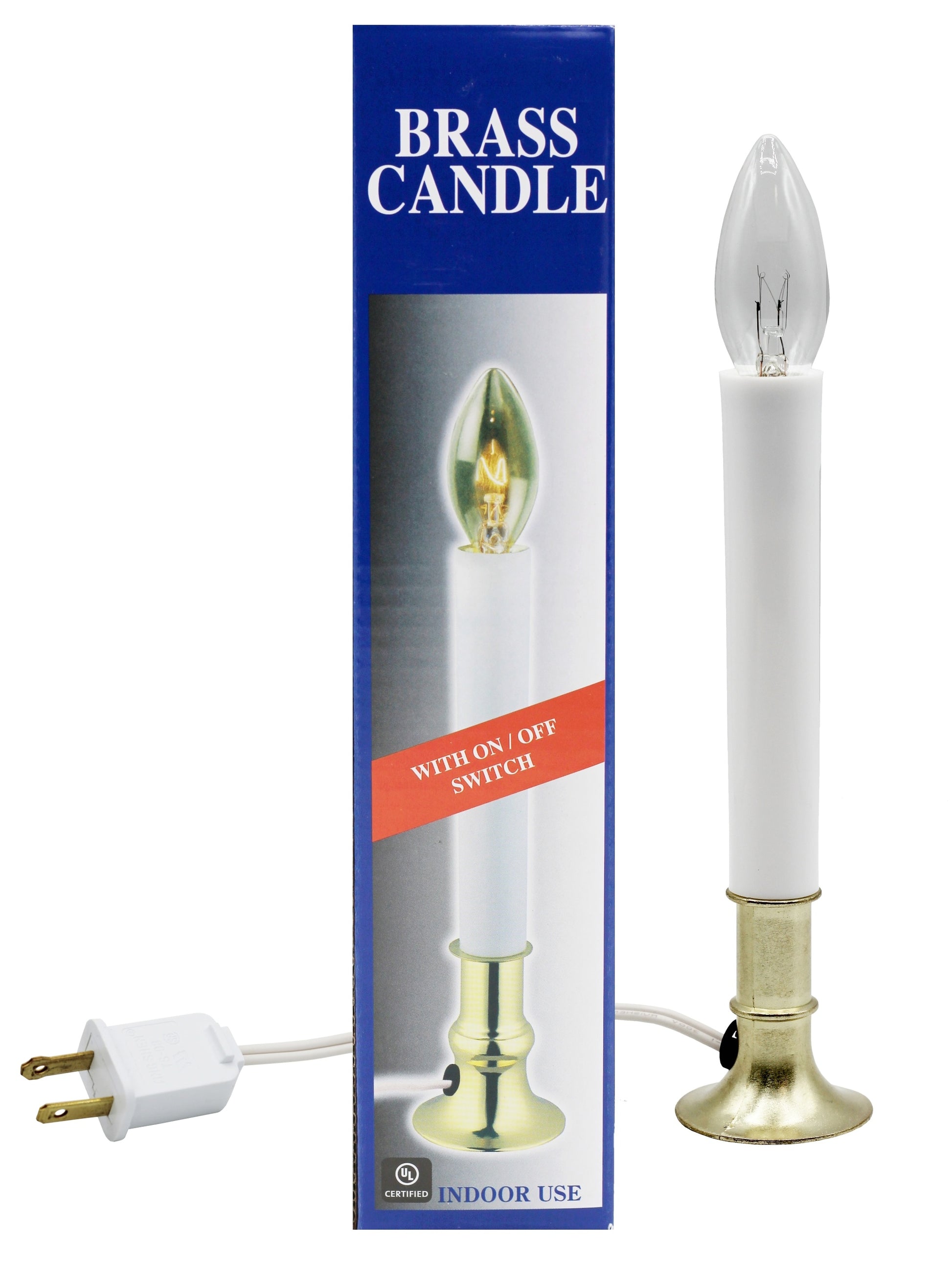 Electric Window Candle Lamp with Brass Plated Base, On/Off Switch, Light Bulb, - metal