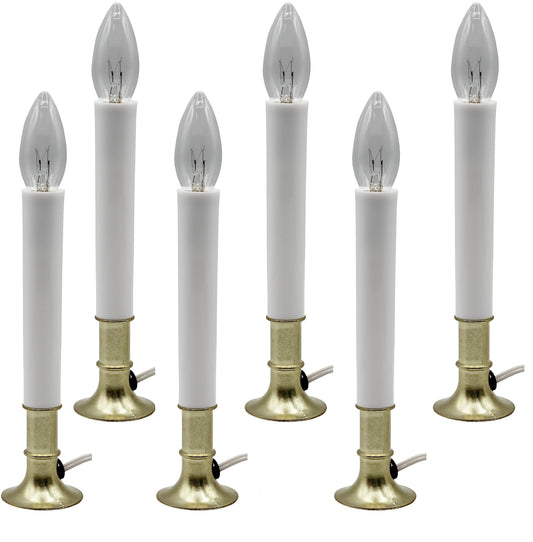 Electric Window Candle Lamp with Brass Plated Base, Dusk to Dawn Sensor Turns - metal