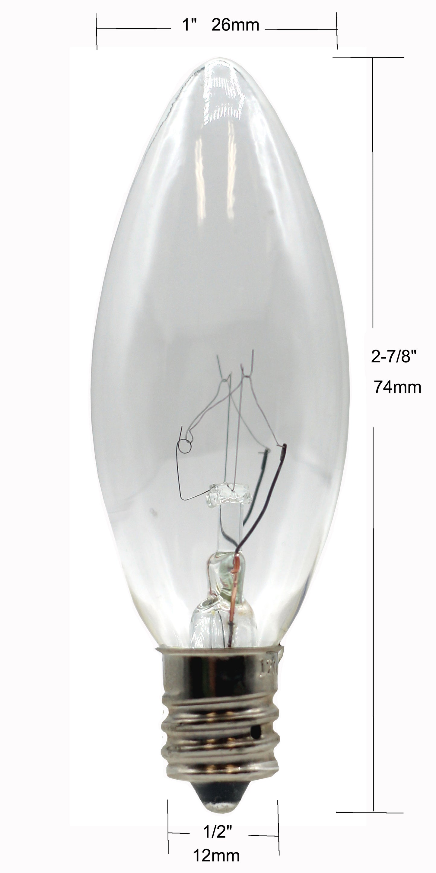 Light Bulbs for Electric Candles, Chandeliers & More ~7 Watt, 120 volt ~25 - side view