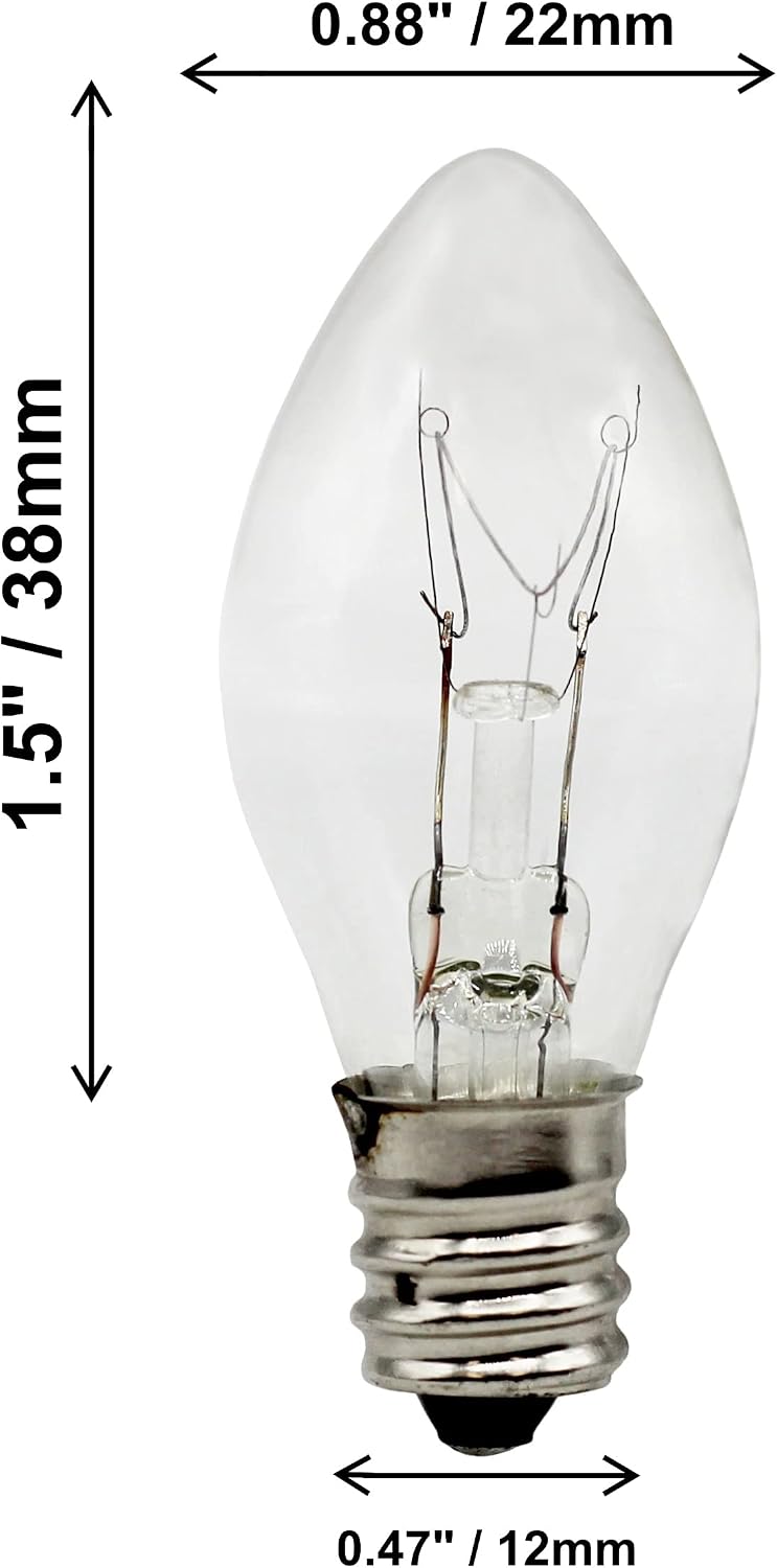 Night Light Bulbs, C7, Clear, Steady Burning, 4 Watt, Candelabra Base E12 (Chandelier Size Base)