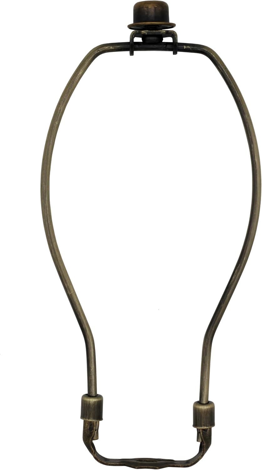8 Inch Lamp Harp, Finial and Harp Base Set, Antique Brass Finish