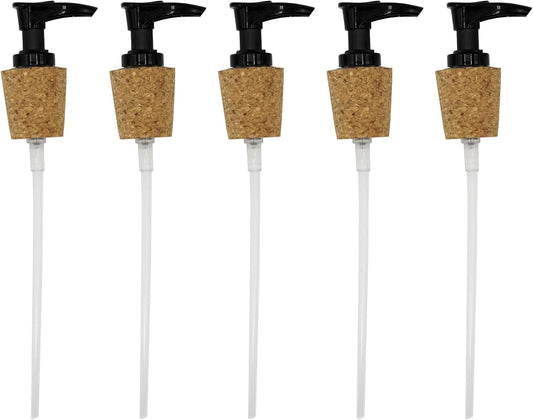Black Plastic Lotion Soap Dispenser Pump Has Cork Stopper For Easy Press-In Fit (5-Pack)